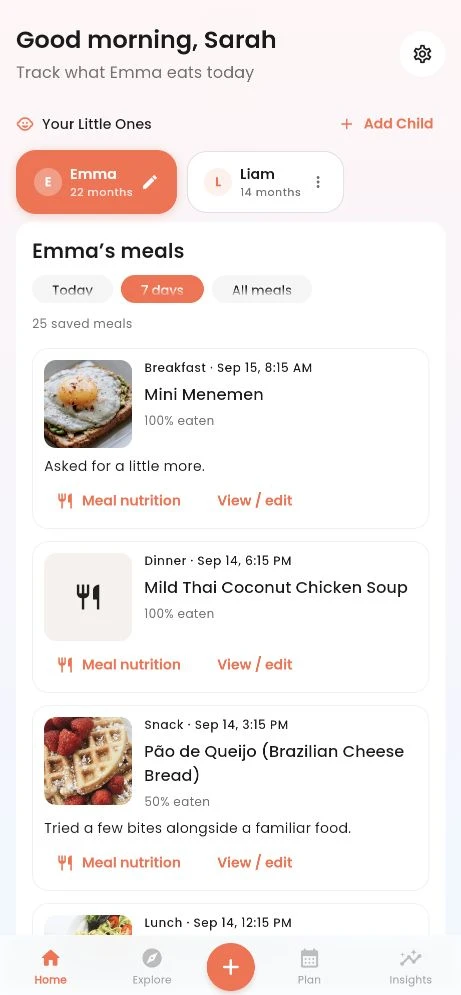 The ToddlerBites meal diary