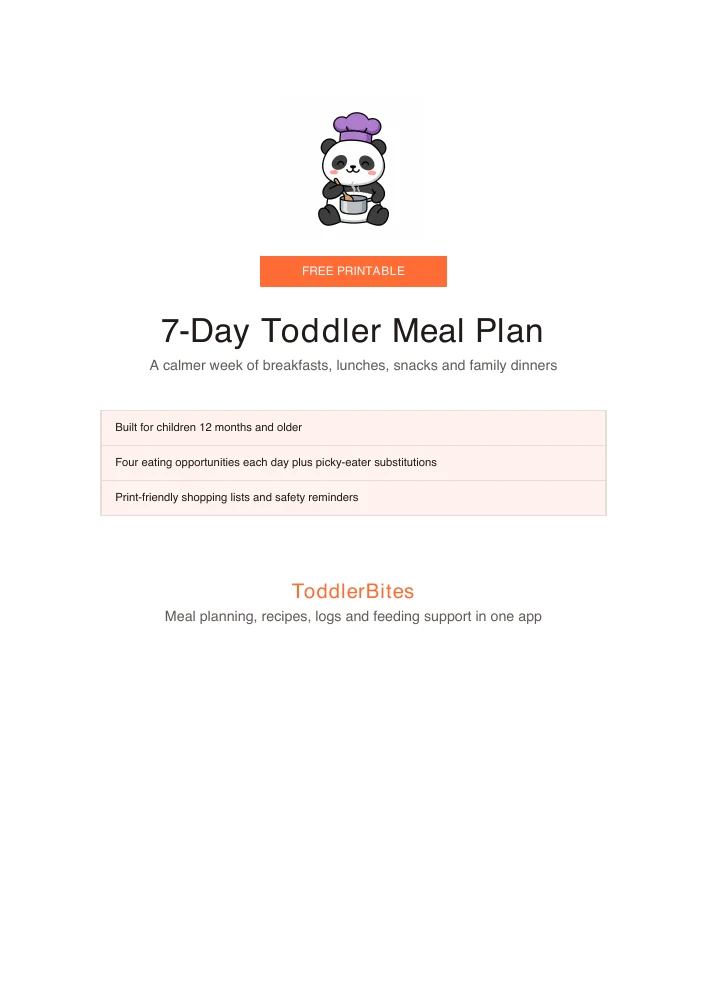 Cover of the free ToddlerBites 7-Day Toddler Meal Plan