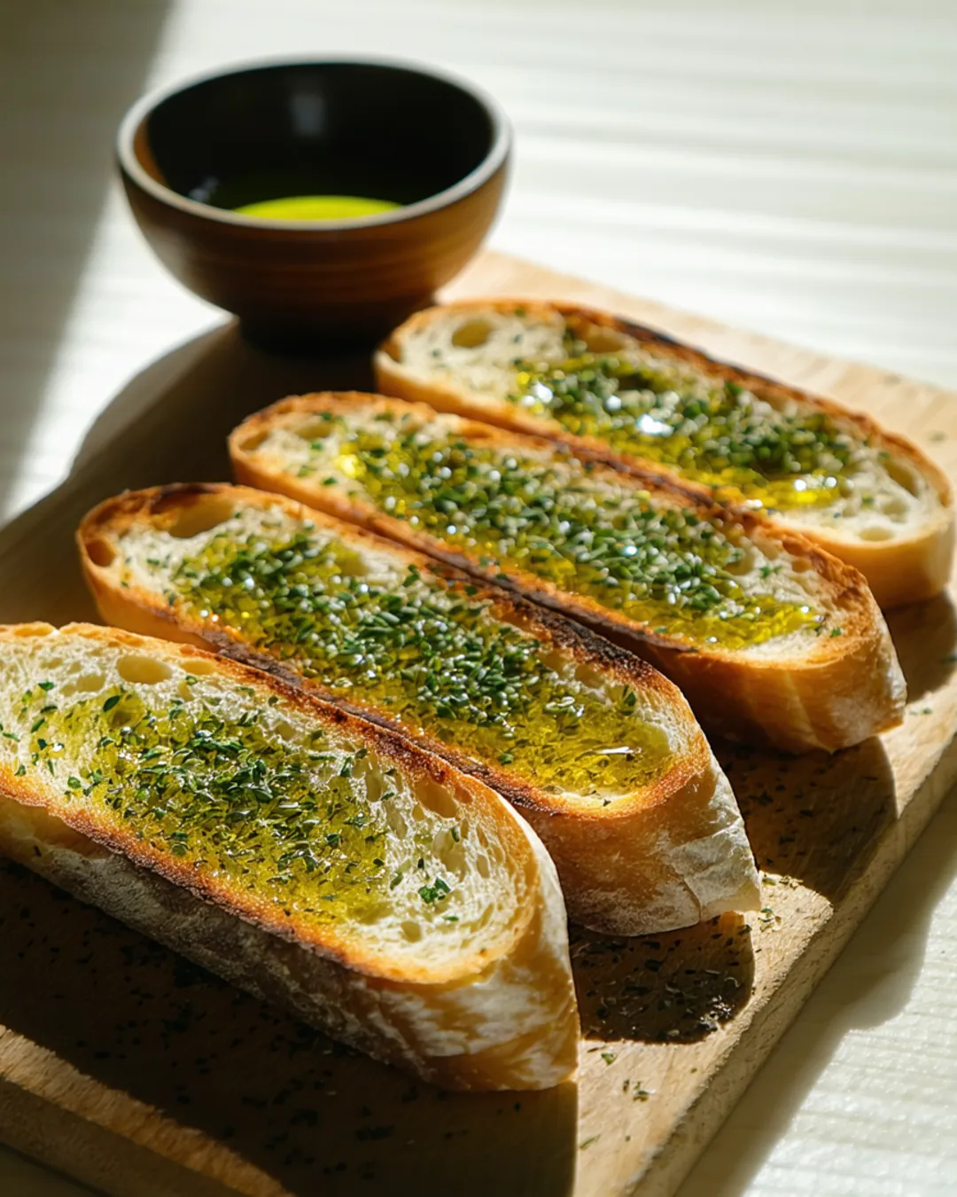 Toasted bread fingers brushed with olive oil and chopped herbs